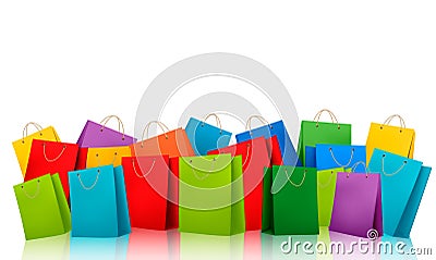 Background with colorful shopping bags. Discount c Vector Illustration