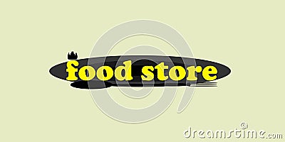 food shop logo with yellow fork spoon plate Stock Photo