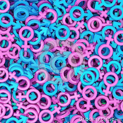 Background composed of many male and female gender symbols Stock Photo