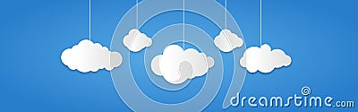 Background composed of white paper clouds over blue. vector illustration. Cartoon Illustration