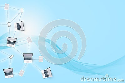 Background with computers, smartphones and tablets connected to a global network Stock Photo