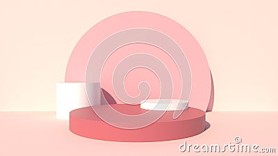 Geometric Background Circles and Cylinders Pink 1 mock up scene with podium geometry shape for product display. 3D rendering Stock Photo
