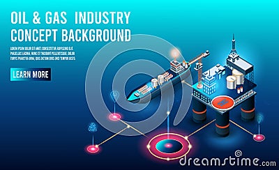 Background concept of offshore oil rig and gas industry platform at Sea for Poster, Brochure, Flyer Design. Vector illustration Vector Illustration