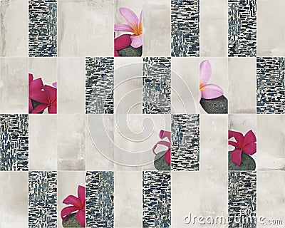 Patchwork made of cement and floral decoration Stock Photo