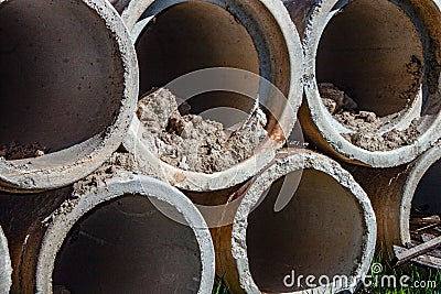 Background. concrete pipes for underground concrete ducts such as water courses, etc.. Stock Photo