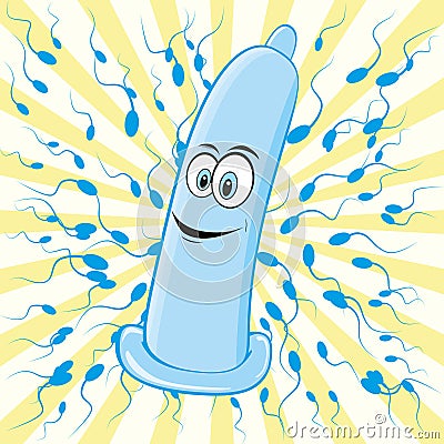 Background with condom and spermatozoon, Vector Illustration