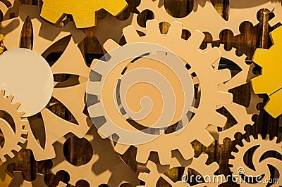 Background consisting of bright gears and arrows concept motion Stock Photo