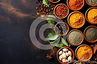 background cooking indian ingredient dry food seasoning powder herb spice spicy. Generative AI. Stock Photo
