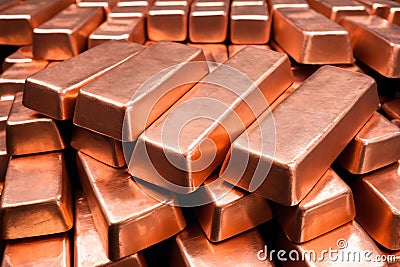 Background of copper ingots. Extractive industry Stock Photo