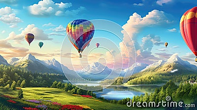 background countryside hot air Cartoon Illustration