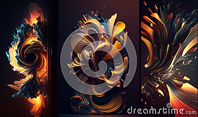 Background cover template set. 3D abstract background blending pastel colors and swirling shapes. Created with AI Stock Photo