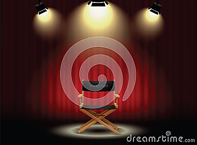 Background curtain and director's chair with spotlight Vector Illustration