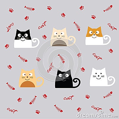 Set of cute cats Vector Illustration