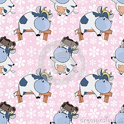 Background with Cute Cows for you Design. Seamless Pattern Vector Illustration