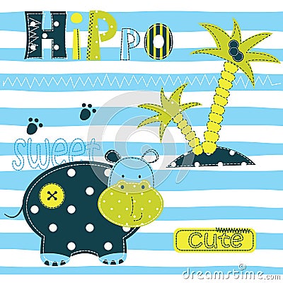 Background with cute hippo Vector Illustration