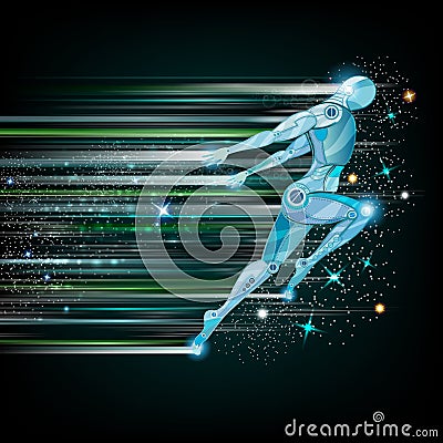 background with cyborg flying or runing Vector Illustration