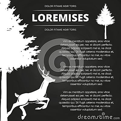 Background with deer and tree Vector Illustration