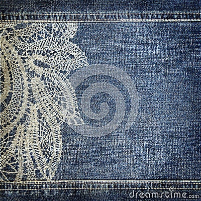 Background denim texture with lace pattern Stock Photo