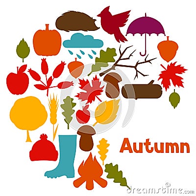 Background design with autumn icons and objects Vector Illustration