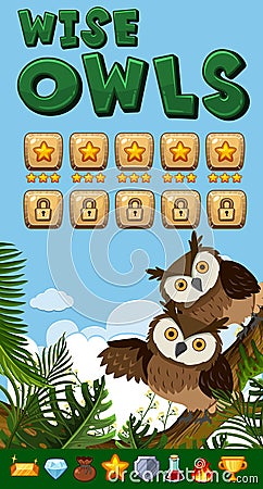 Background design for game with wise owls Vector Illustration