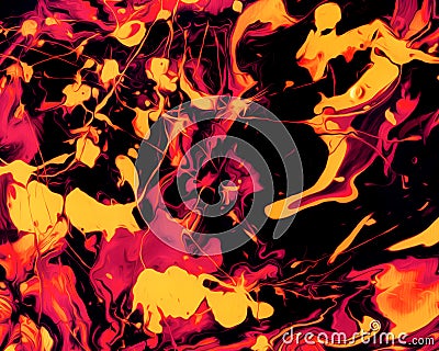 Background design of painted acrylic oil paint fluid liquid color a mixture of dark red and dark yellow and black with creativity Stock Photo