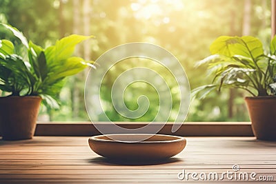 Background design top wooden display green table product blurred space wood nature abstract empty Stock Photo