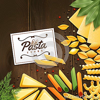 Background With Different Kinds Of Pasta Cartoon Illustration