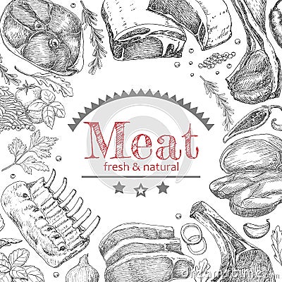 Background with different meat products Vector Illustration