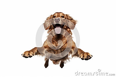 background dog cute purebred fly doggy jump shot white animal pet. Generative AI. Stock Photo