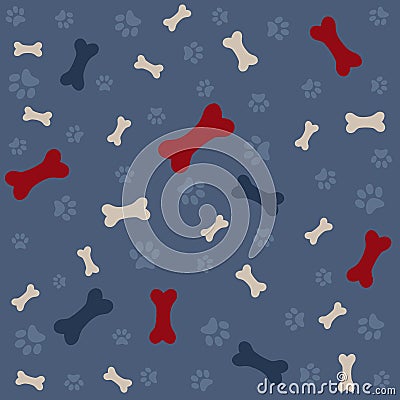 Background with dog paw print and bone Vector Illustration