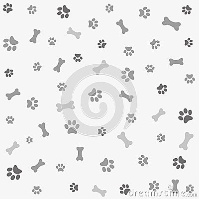 Background with dog paw print and bone Vector Illustration