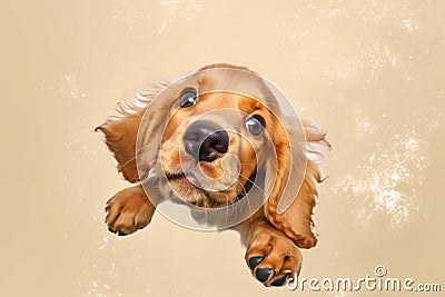 background dog pet fly jump white jumping animal doggy purebred cute. Generative AI. Stock Photo