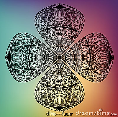 Tribal background with ethnic abstract hand drawn flower Vector Illustration