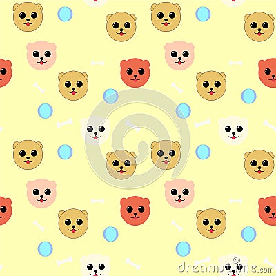 background with the faces of cats and dogs of different colors Vector Illustration