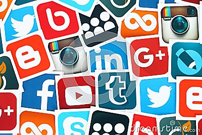 Background of famous social media icons Editorial Stock Photo