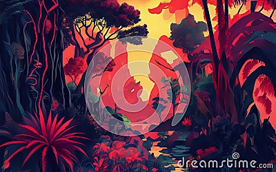 Background of fantasy colorful jungles. Stock Photo