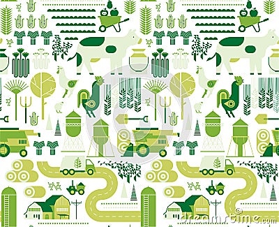 Background with farming silhouettes Vector Illustration