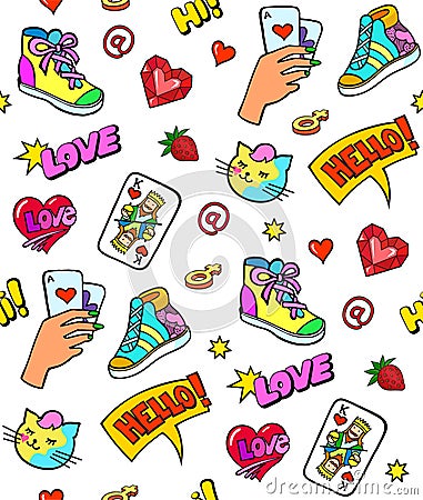 Background with fashion stickers Cartoon Illustration