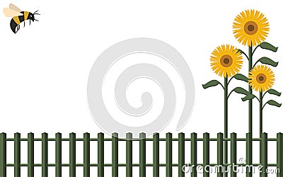 Background fence and bumblebee Vector Illustration