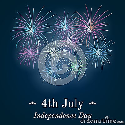 Background with festive fireworks in honor of Independence day. Vector Illustration