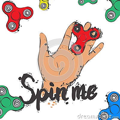 Background with fidget spinner text hand lettering calligraphy Vector Illustration