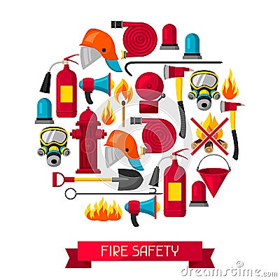 Background with firefighting items. Fire protection equipment Vector Illustration