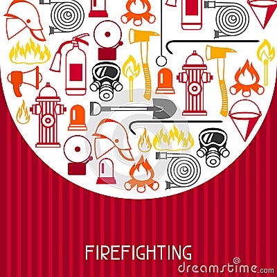 Background with firefighting items. Fire protection equipment Vector Illustration