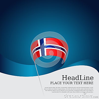 Background with flag of norway. National norwegian poster. Flag of norway with wavy ribbon on a blue white background. Vector Vector Illustration