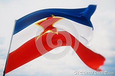 Waving flags of the world - flag of Yugoslavia. Shot with a shallow depth of field, selective focus. 3D illustration. Stock Photo
