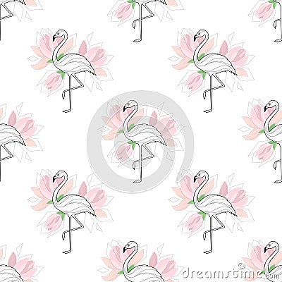 simple background with flamingos. A simple pattern. Flamingo and palm branch on a white background. Vector Stock Photo