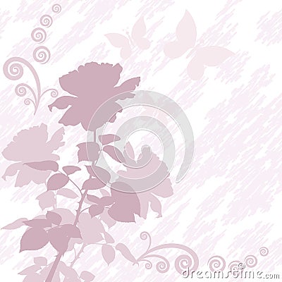 Background with flower rose and butterflies Vector Illustration