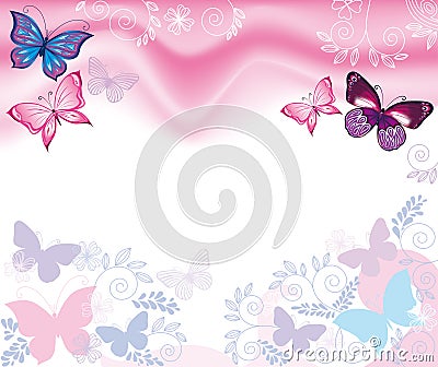 Background with flowers and butterflies Vector Illustration