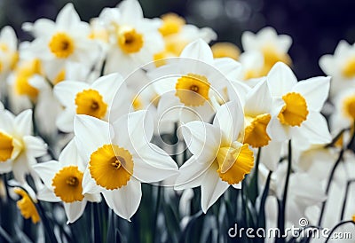 Background Flowers Fresh Daffodil white Variety Flower Nature Easter Spring Floral Beauty Mothers day Garden Green Orange Card Stock Photo