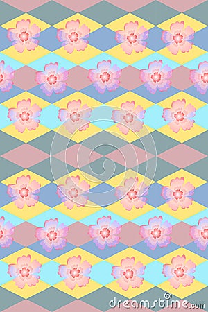 Background with flowers and rhombuses. Seamless floral and geometric pattern Stock Photo